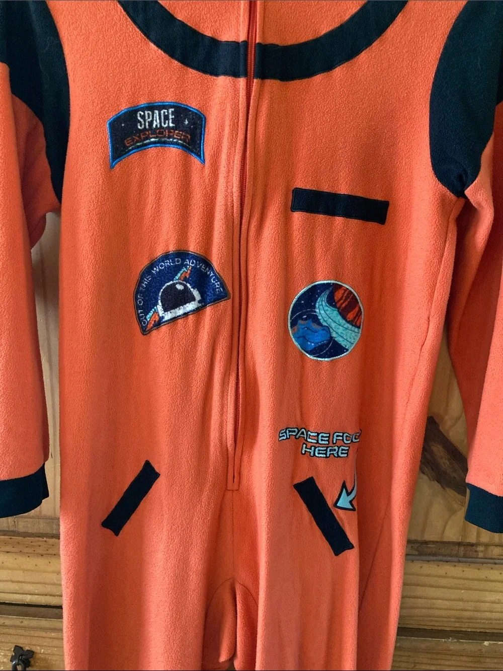 Boys Cat & Jack orange astronaut one piece hooded pajamas size L (12/14)